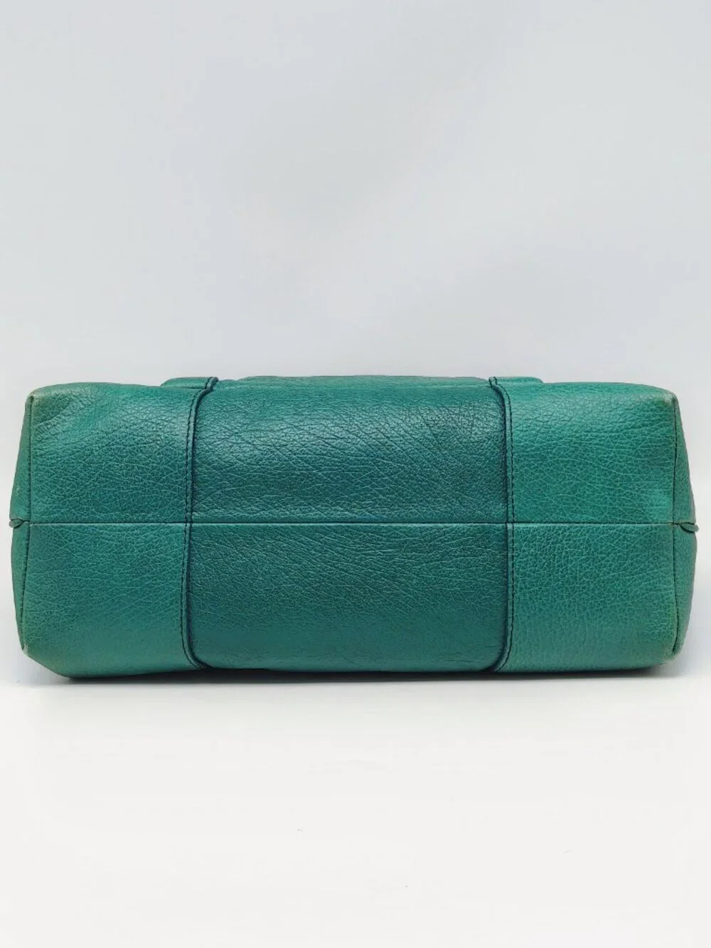 Celine Pebbled Leather Satchel Handbag Turquoise Blue Teal Silver Hardware